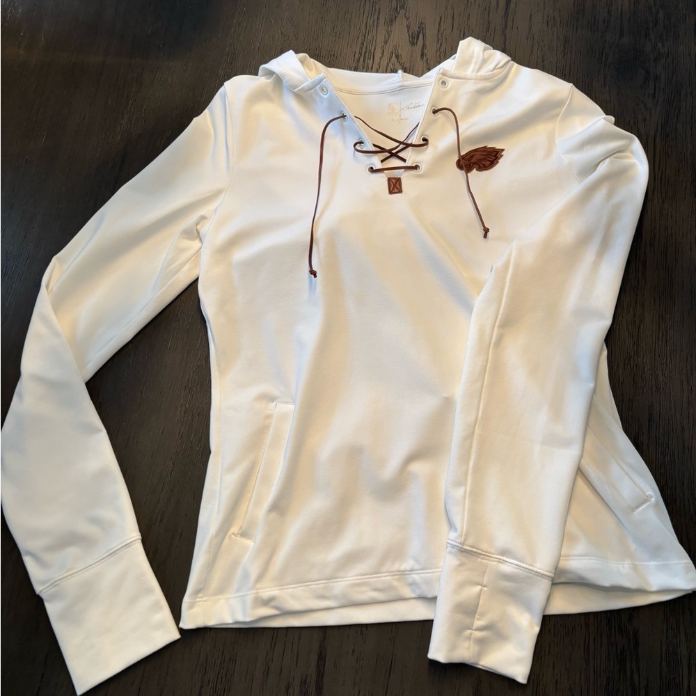 Women's Philadelphia Eagles White Pullover Hoodie with Brown Tie